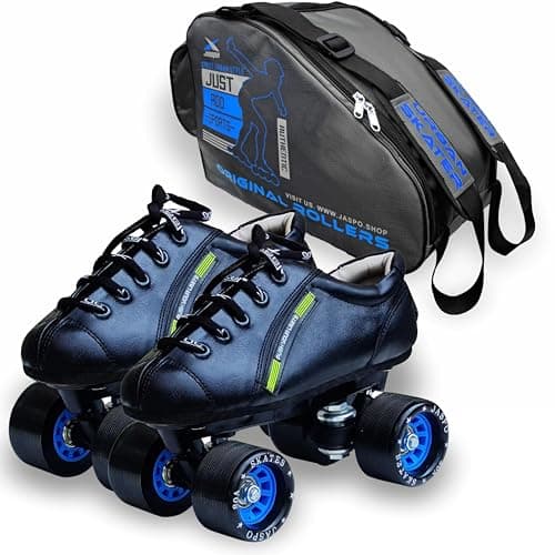 jaspo Unisex Sprint Pro 10 Quad Shoes Fixed Body Roller Skates Approximate For Beginners & Intermediates Practice Training Purpose (All Age Group, 2 Uk (Foot Length 22.5 Cms blue outdoor Wheel)