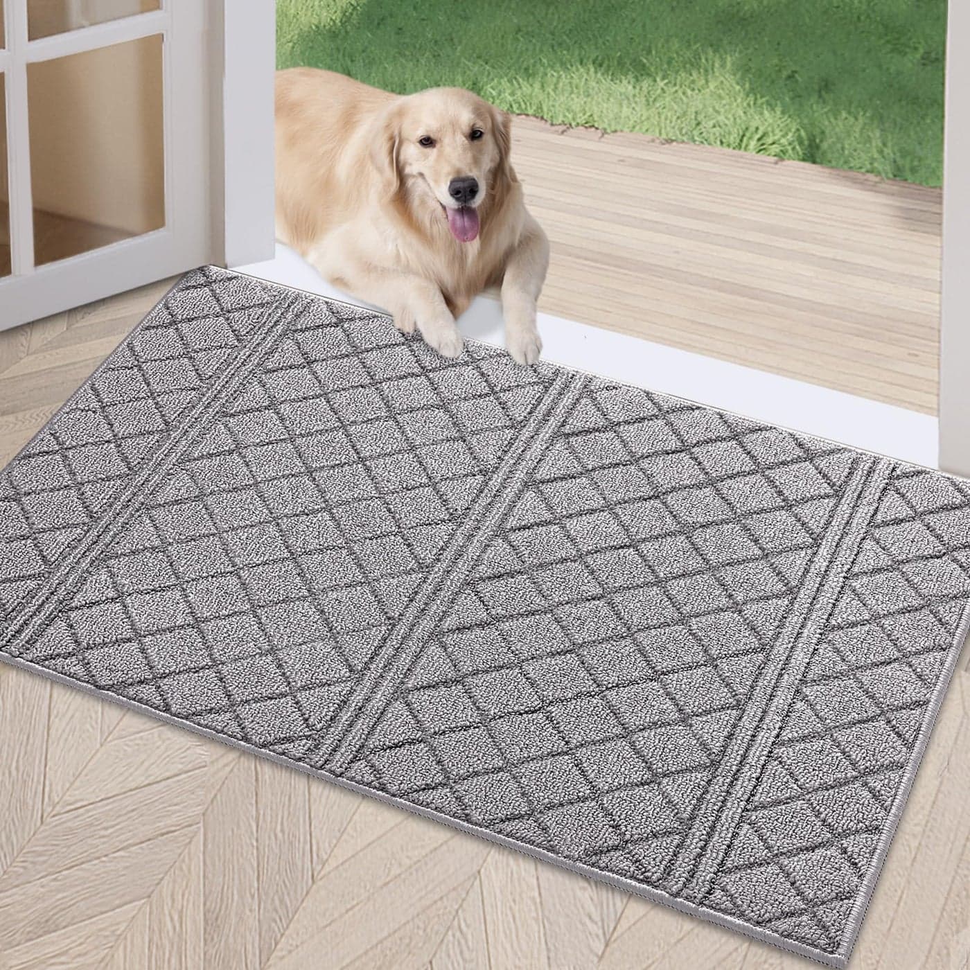 REFETONE Indoor Doormat Front Back Door Mat 24x36 Absorbent Rubber Backing Non Slip Door Mats LowProfile Resist Dirt Rugs Machine Washable Door Rug Inside Floor Mat for Entryway Light Grey