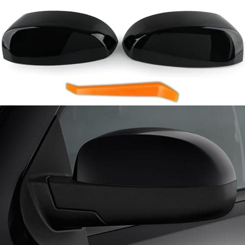 Pair Side Mirror Cover Upper Half Cap for 2007-2014 Chevy Tahoe Avalanche Silverado Suburban GMC Sierra Yukon Xl 1500 2500 3500 HD Cadillac Escalade Accessories Rear Exterior Parts, Smooth Black