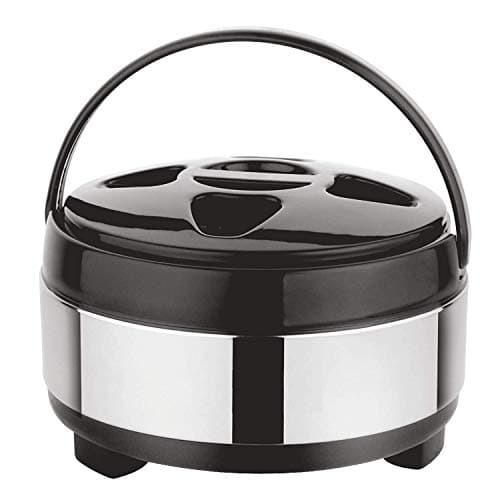 Stainless Steel Casserole Double Wall Insulated Hot Pot for Hot Meal/Chapati/Curry/Roti, 3.5 Litre Black,Classic