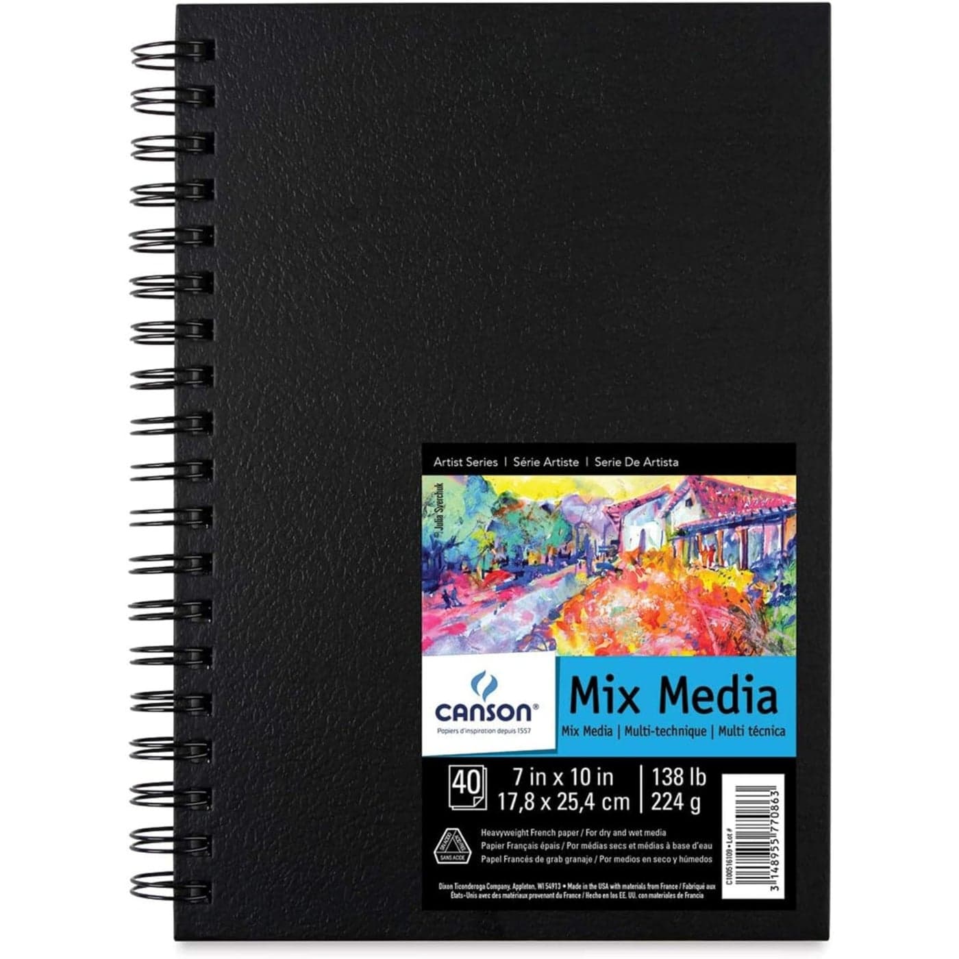 Canson Artist Series Mixed Media Book Side Wire Bound 7x10 inches 40 Sheets Lay Flat Art Notebook for Painting Sketching Drawing