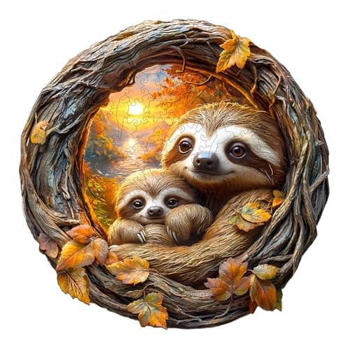AEEKDOOK Wooden Puzzles for Adults ParentChild Sloth Wood Puzzles Adult Unique Shape Wooden Jigsaw Puzzles for Adults Birthday Gifts for Puzzle Lovers Family 85 85in 100 Pieces