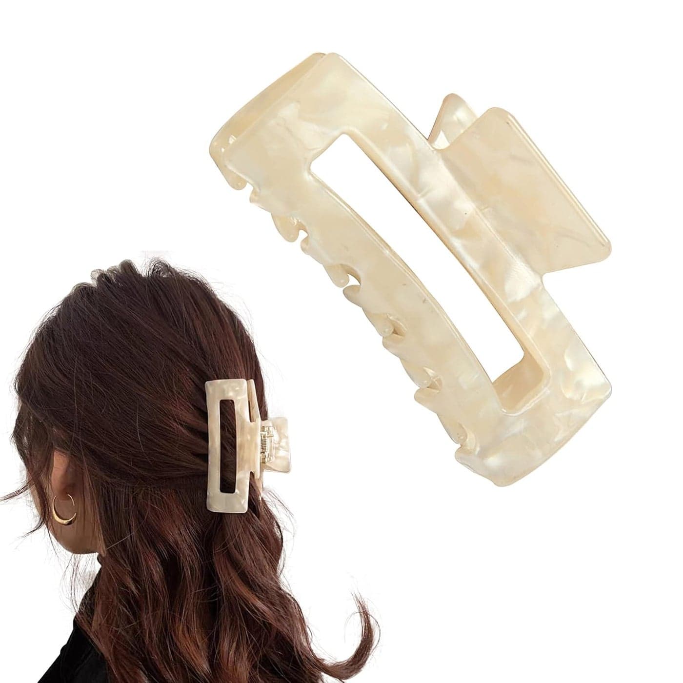 Rectangle Hair Claw Clips for Women Nonslip Thick Hair Clips Accessories White