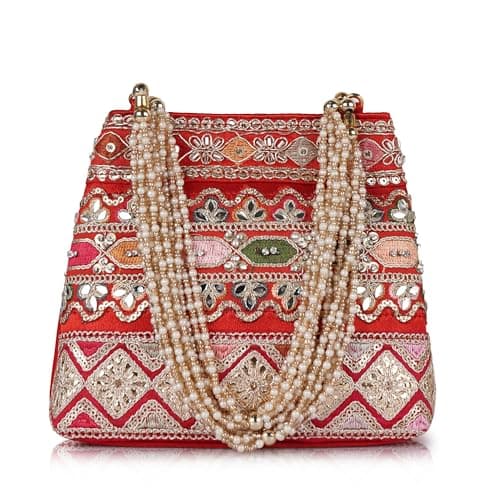 PLANX Velvet SilK Stylish Embroidery Unique Design Traditional Ethnic Wedding Party Handheld Potli For Women