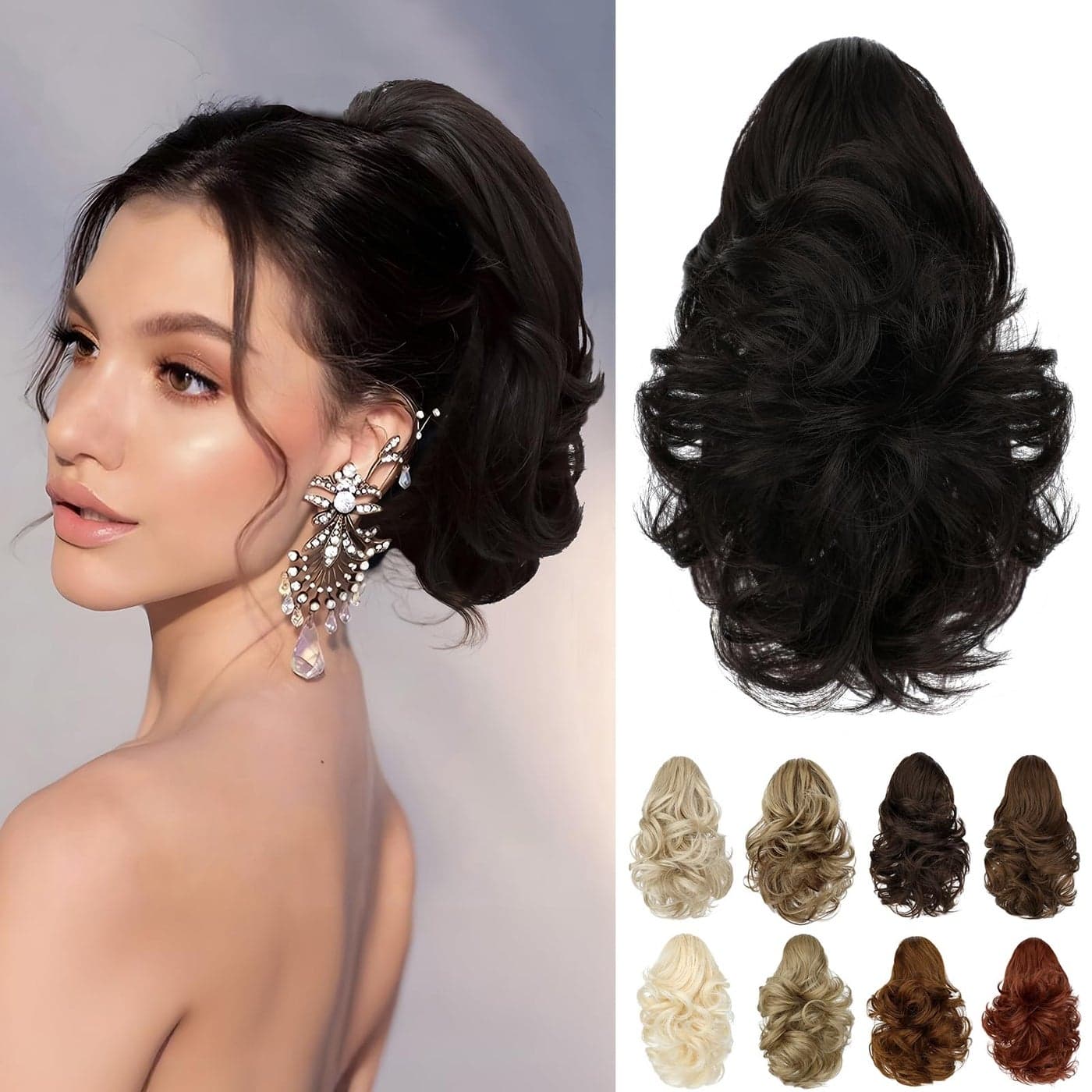 Cephermer Ponytail Extension 10 Claw Clip Short Wavy Pony Tails Dark Brown Natural Looking Synthetic Hairpiece for Women