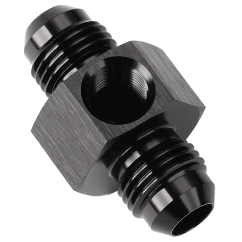 Podavelle 6AN Male to 6AN Male Flare Fuel Pressure Gauge Take Off Fitting Adapter Union with 18 NPT Side Port Aluminum Black