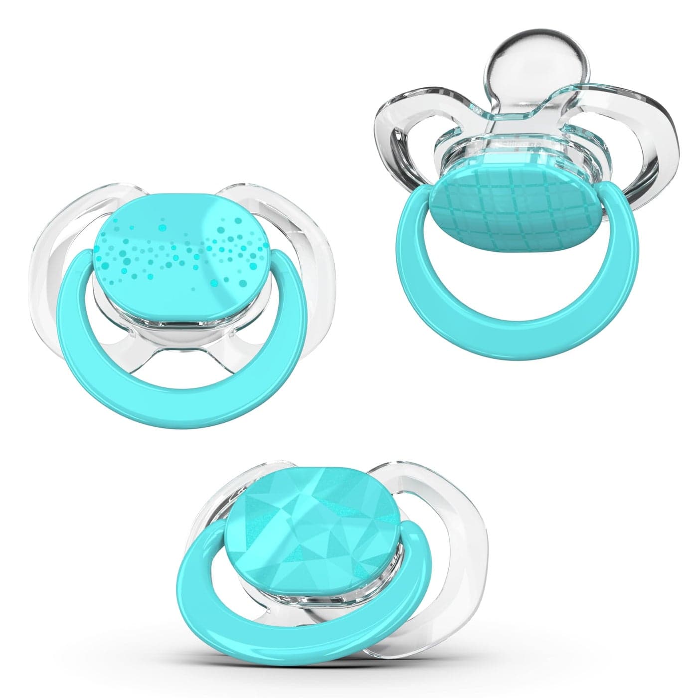 Smilo Baby Pacifier with Orthodontic Design for Healthy Dental Development Stage 1 for Babies 03 Months Pack of 3X 100 Silicone Newborn Pacifiers BPA Free Aqua Blue