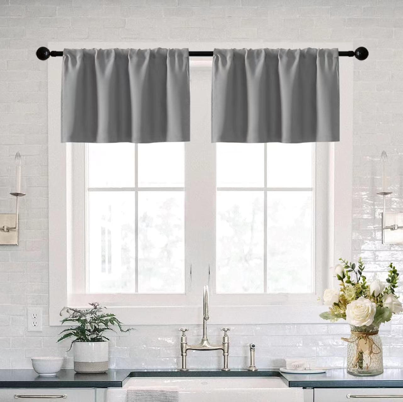 XTMYI SilverLight Grey Window Valances for Living Room BedroomWaterproof Room Darkening Heat Light Blocking Blackout Kitchen Curtains and Valances Set of 2 Pack30 x 16 Inches LongGray