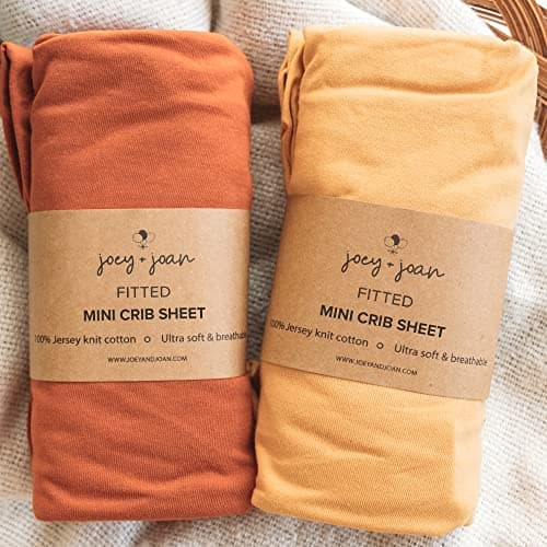 Mini Portable 24x38 Fitted Crib Sheets Compatible with Dream on Me Delta Porta Crib and Arms Reach Ideal Cosleeper 100 Jersey Cotton Mustard Yellow Burnt Orange 2 Pack