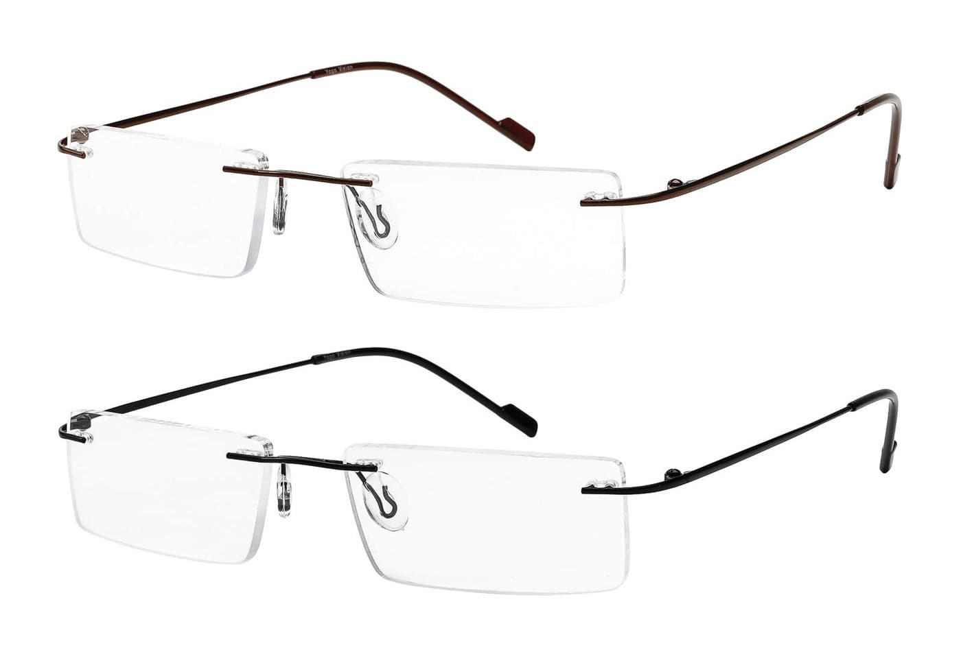 Success Eyewear Reading Glasses 2 Pair Rimless Ultra Lightweight Readers for Men and Women Set of Shiny Brown and Shiny Black 125
