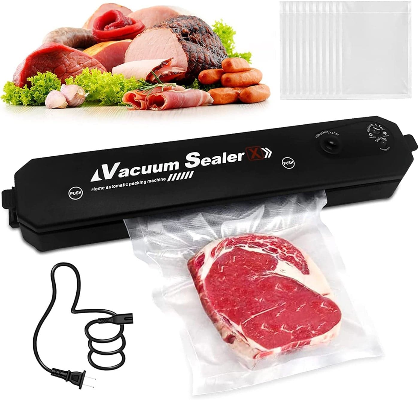 Decor delight2in1 Electric Vacuum Sealer for Food Storage Home Automatic Packing Sealing Machine Household Kitchen Fresh Keeping food sealer Dry Moist Air sealing system Black1Pcs