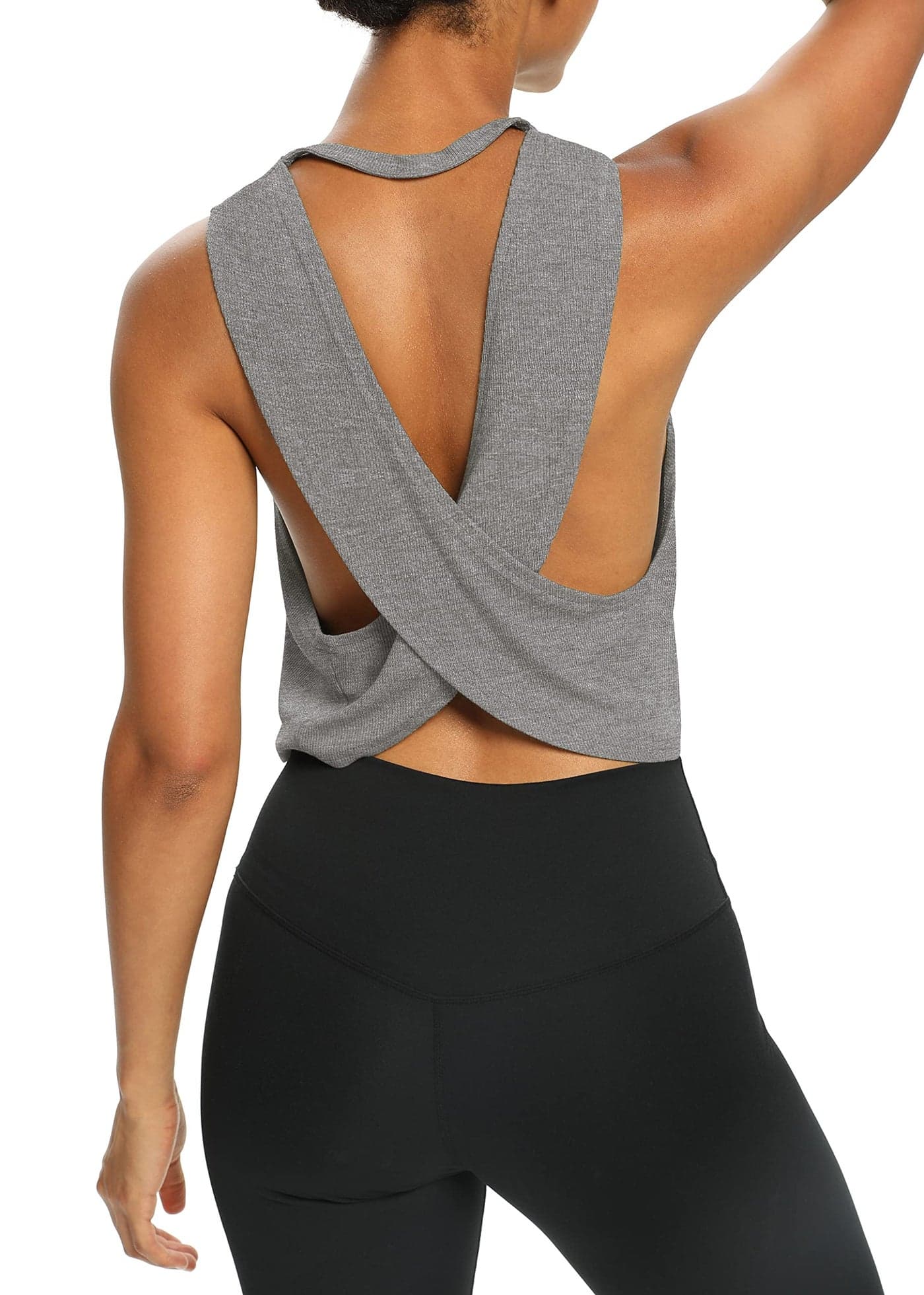 Bestisun Workout Tops for Women Yoga Athletic Gym Clothing Open Back Sports Pilates Clothes Heather Gray S