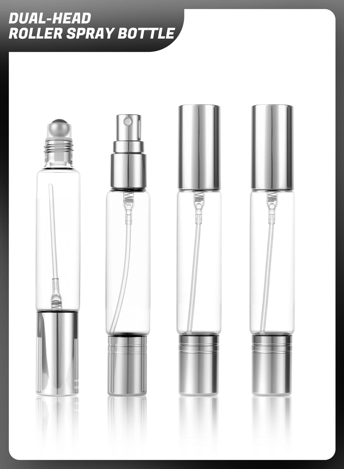 4-Pack Dual-Head Travel Perfume Bottle, Suitable for Travel, Essential Oils, with Transparent Silver Cap