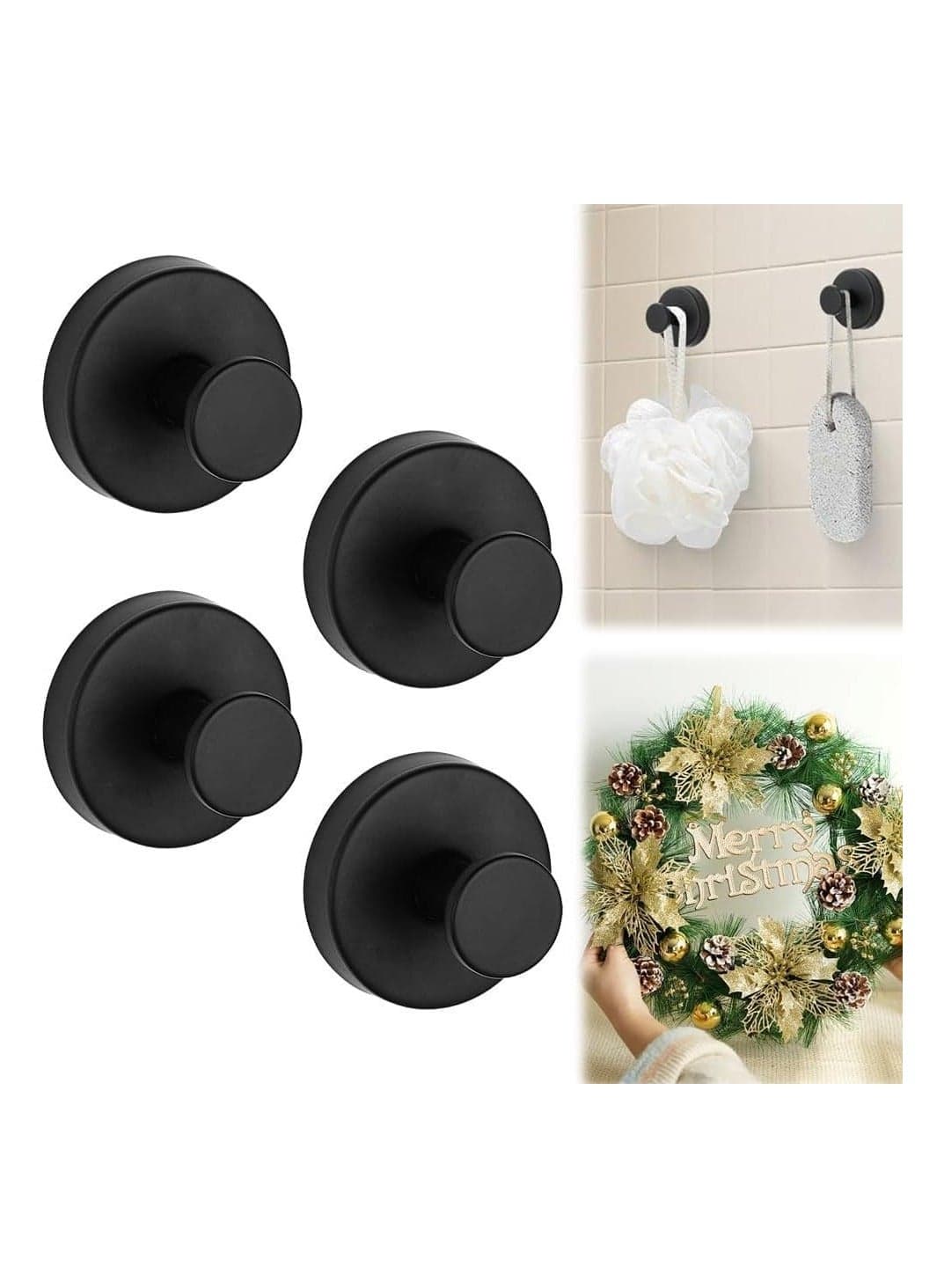 4-Piece Glass Wreath Suction Cup Hooks Drill-Free Suction Cup Hooks Front Door Wreath Coat Rack Shower Room Bathroom Mirror Metal Towel Hook