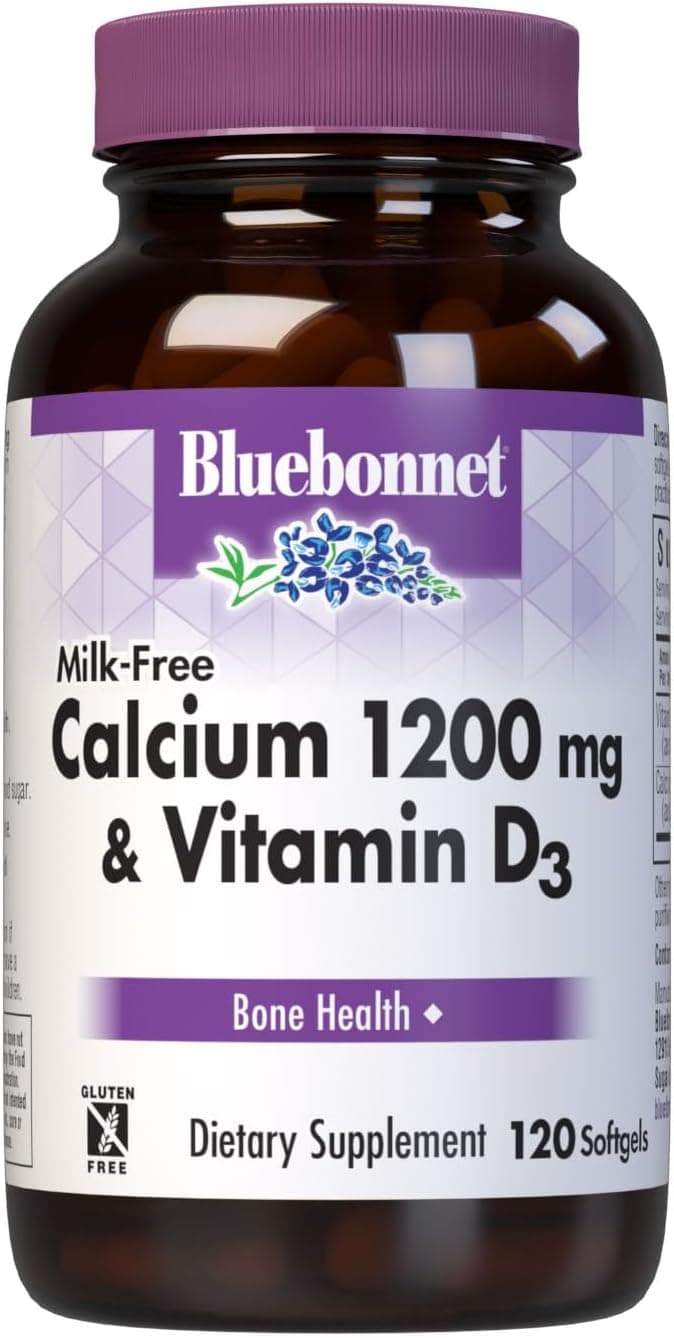 Bluebonnet Nutrition MilkFree Calcium 1200 mg Plus Vitamin D3 400 IU High Potency Maximum Absorption Strong Healthy Bones Immune Health Support Supplement GlutenFree DairyFree 120 Softgels