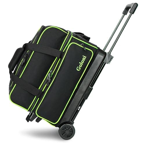 Goloni Double Roller 2 two bowling ball bag with wheels with Separate Shoe Compartment Size 15 and Oversized Accessory Pocket,2/two ball bowling bag,Retractable Handle Extends to 40"