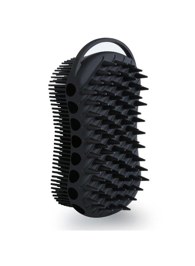 Double-Sided Exfoliating Silicone Body Scrubber, 2-in-1 Bath Scrubber, Shampoo Brush, Silicone Loofah for All Skin Types, Shower Body Scrubber, Easy to Clean, Lather Well (Black)