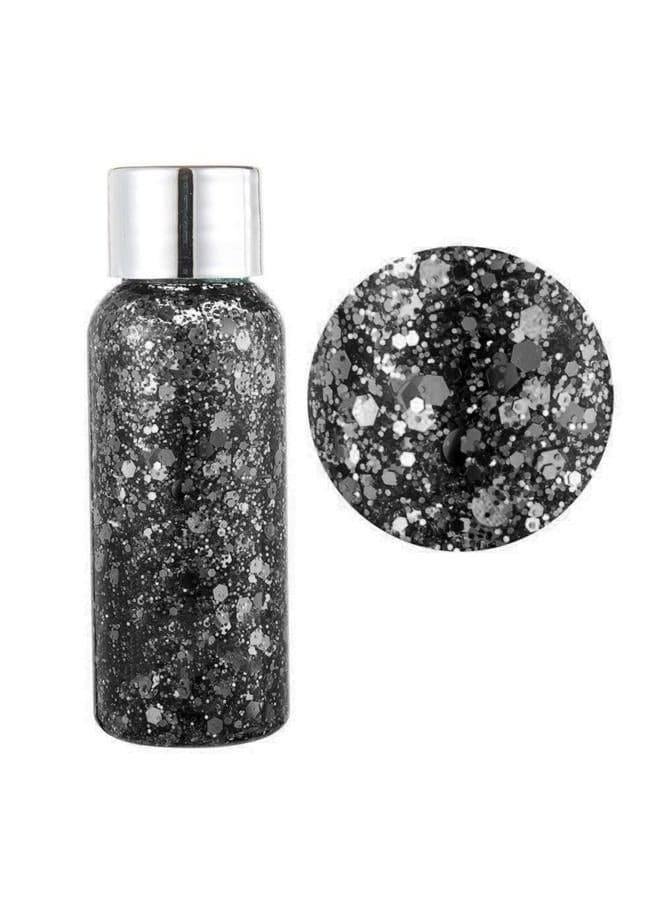 Chunky Face Body Glitter Gel 19 Colors Mermaid Sequins Holographic Body Glitter Gel Long-Lasting Festival Makeup Glitter Paint for Face Body Hair Nails (30g, #010 Black)
