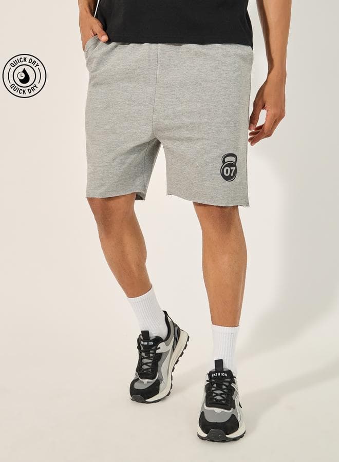 Graphic Print Raw-Edge Hem Shorts