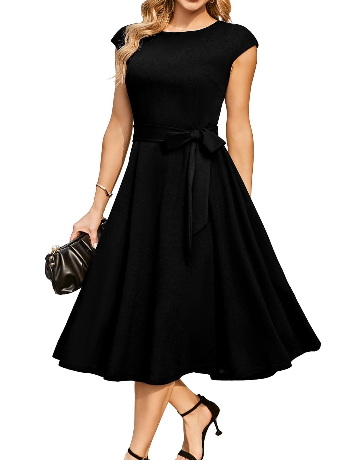 DRESSTELLS Women's Cocktail Dresses 2025, Black Tie Formal Spring Wedding Guest Church Vintage Tea Party Modest Funeral Aline Evening Dress Black XL