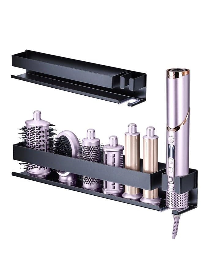 Hair Tool Organizer for Wall Mounted Curling Iron Holder, Hair Dryer Holder for Curling Iron Accessories Storage, Bathroom Hair Straightener Organizer for Hair Styler Attachments Storage (Black)