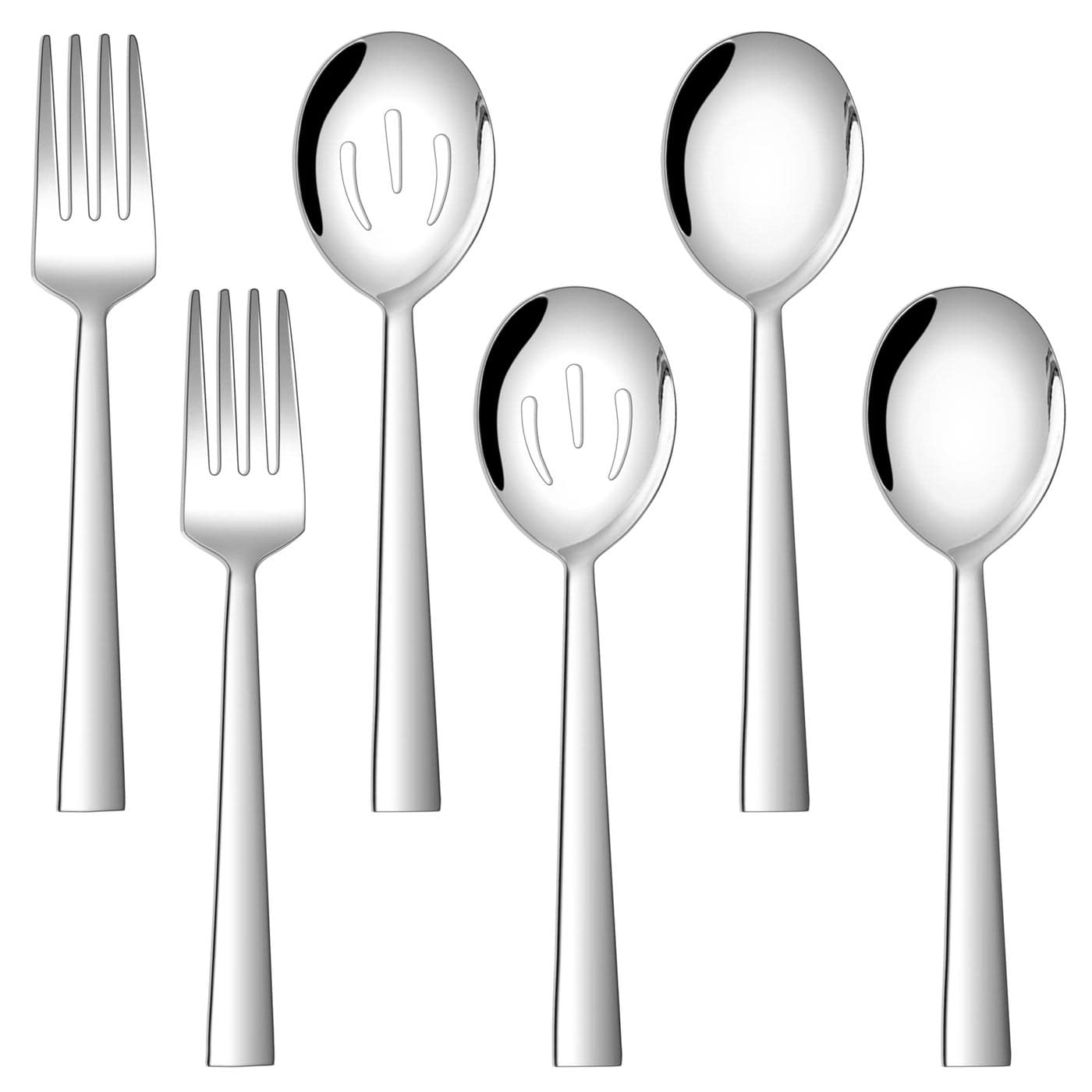 Efar Square Serving Utensils Set of 6 Stainless Steel 87 Inch Hostess Serving Set Including Metal Spoon Slotted Spoons Forks for Party Buffet Catering Mirror Finished Dishwasher Safe