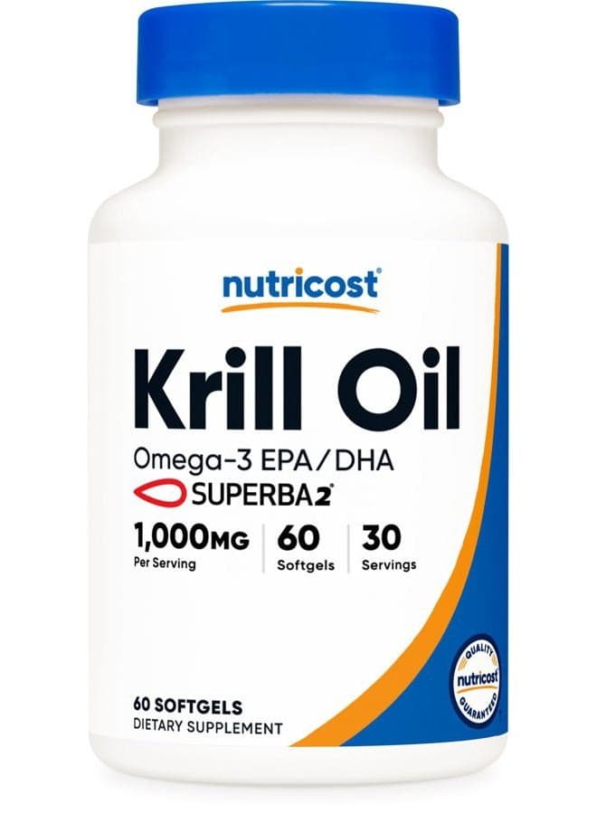 Krill Oil 1000mg, 60 Softgels - Omega-3 EPA-DHA Krill Oil Supplement, with Superbakrill
