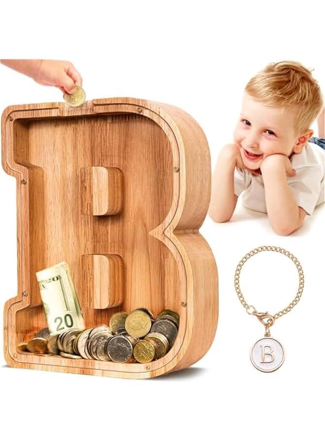 SummiDate Wooden Letter gy Bank| gy Bank for Boys Girls Toddler| Alphabet B Money Bank| Coin Bank Birthday Gift for Kids|Birthday Easter Gift for Kids (B)