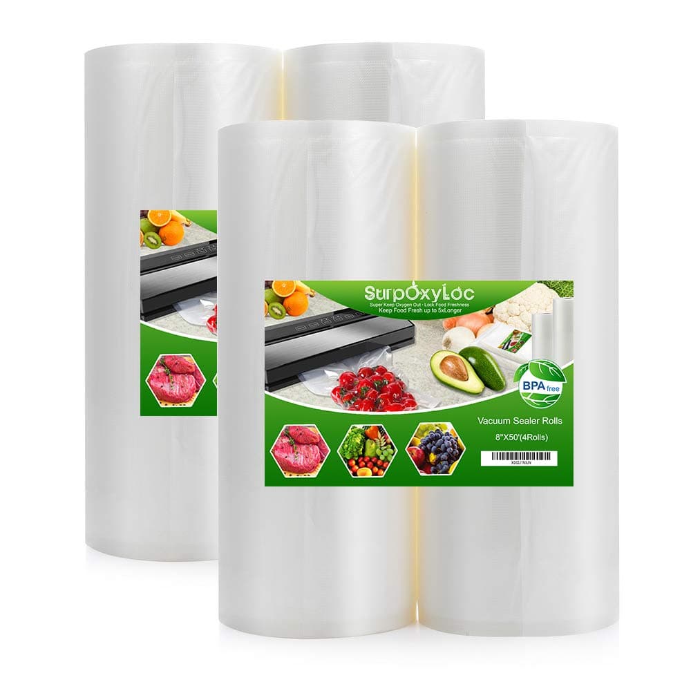 SurpOxyLoc Total 200 Feet4 Pack 8x50 Vacuum Sealer Bags Rolls with BPA Free and Puncture Prevention Seal a Meal Bags Rolls Work with Any Types Sealer MachineGreat for Sous Vide Cooking