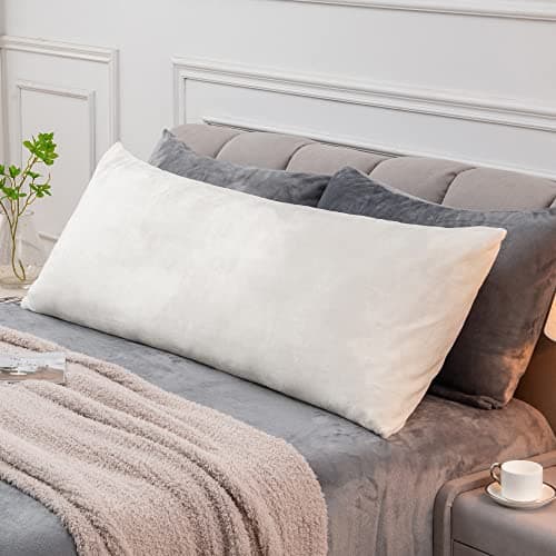 BEDELITE Body Pillow Cover with Zipper Closure Super Soft and Cozy Fuzzy Fleece Pillowcase 20 x 54 Inches Luxury Fluffy Plush Long Body Pillow Pillowcase for All SeasonsOff White