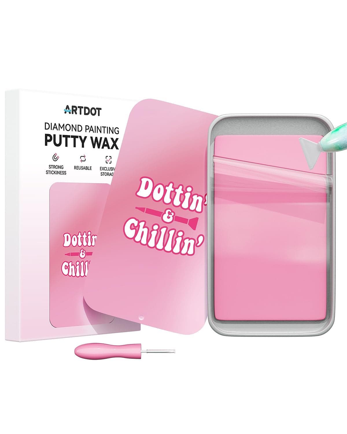 ARTDOT Strong Adsorption Putty Wax for Diamond Painting Kits for Adults Large Size Glue with Sealed Storage Box for Diamond Art Accessories and ToolsPink