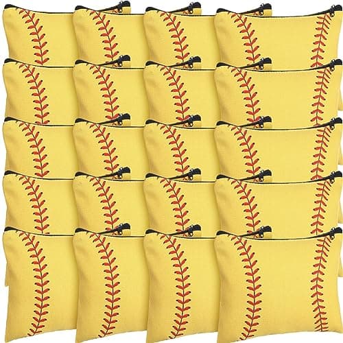 Eccliy 20 Pcs Softball Makeup Bags Bulk Sport Team Gifts Softball Cosmetic Bag Accessories for Women Toiletry Zipper Pouch Travel Canvas Gifts Stuff for Team Party Players