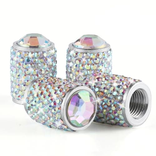 Alpmosn Car Wheel Tire Valve Caps 4 PCS Bling Tire Valve Caps Crystal Tire Caps Shinny Rhinestone for Women Universal Car Dustproof Tire Valve Caps for Cars Trucks SUV and Motorcycles AB