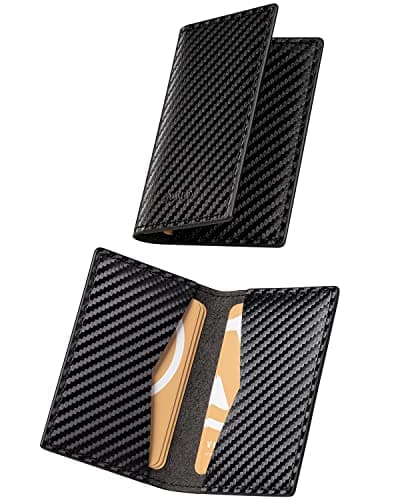 VULKIT Leather Business Card Holder 2 Sided Slim Business Name Card Organizer for Men or Women Up to hold 20 cardsCarbon Black