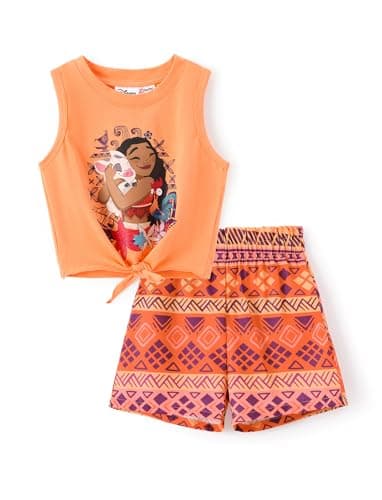 Disney Princess Toddler Girl's 2 Piece Outfits Moana Girl Short Set Sleeveless Tie Knot Tank Top and Elastic Pants 2PCS Summer Clothing Sets Casual Dailywear 5-6 Years