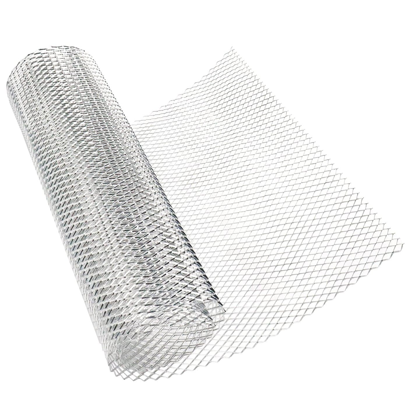 Modengzhe 40 x 13 inch Car Grill Mesh Sheet Silver Colored Aluminum Alloy Multifunctional Grille Mesh Roll 6 x 12 mm RhombicShape Grids