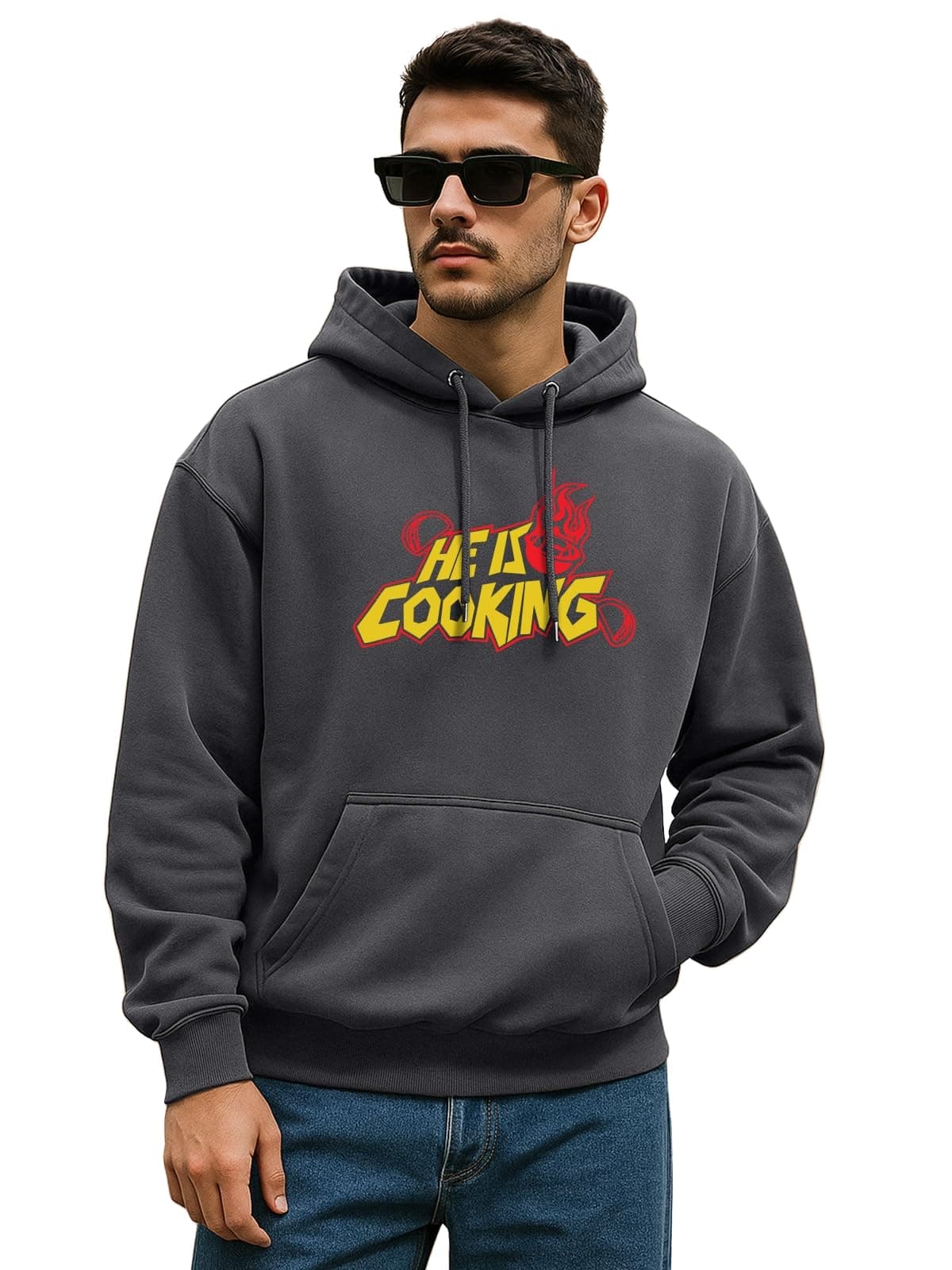 Veirdo® Polycotton Spun Oversized Fit Hooded Sweatshirt Full Sleeves Front Chest Graphic Printed Drop Shoulder Jumper Hoodie for Men (OS_HD_VD_HIC_GP_M)