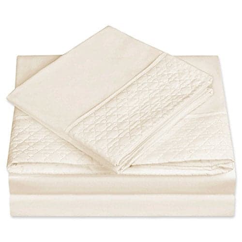 Elegant Comfort Luxury Best, Soft Coziest 4-Piece Bed Sheet Set! 1500 Premier Hotel Quality | Quilted Design on Flat Sheet and Pillowcases | Wrinkle Free, 100%, Full, Ivory