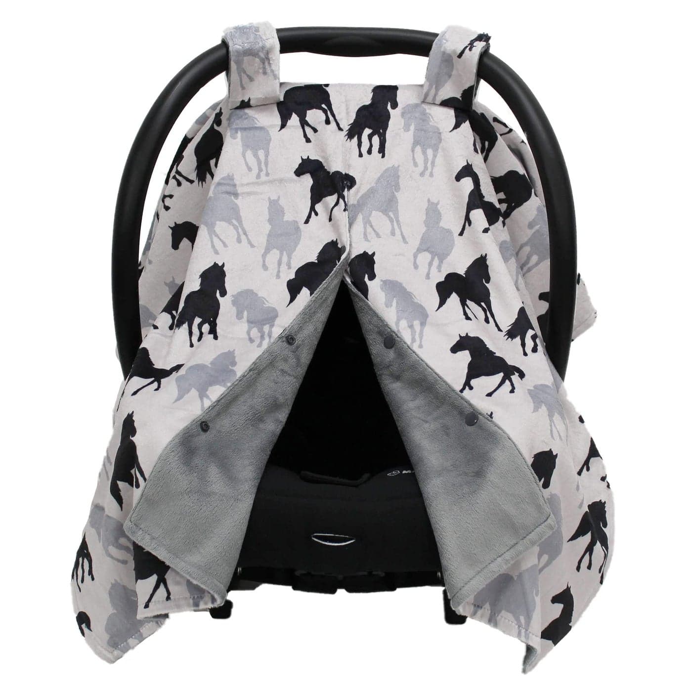 Dear Baby Gear Car Seat Cover for Boys Girls Baby Carseat Canopy wSnap Opening Infant Seat Cover Stroller Nursing Covers Newborn Carrier Canopy 40x30 Black and Gray Horses
