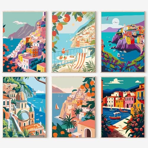 cupmod 6 Packs Scenery-Cityscape Paint by Numbers Kit for Adults,DIY Watercolor Acrylic Oil Painting Landscape Paint by Numbers Kits on Canvas,Adults Paint by Numbers Kits for Home Decor 9.8x12.8inch