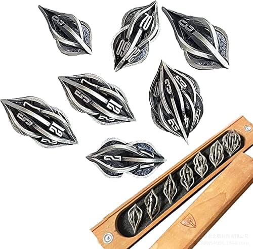 Thyggzjbs The Arcanum Dice Set for Table Games3D Printed Carved Metal Hollow Polyhedral DND RPG MTG Game SetCreative Craft Decorationdice Families and Friend Ancient silver