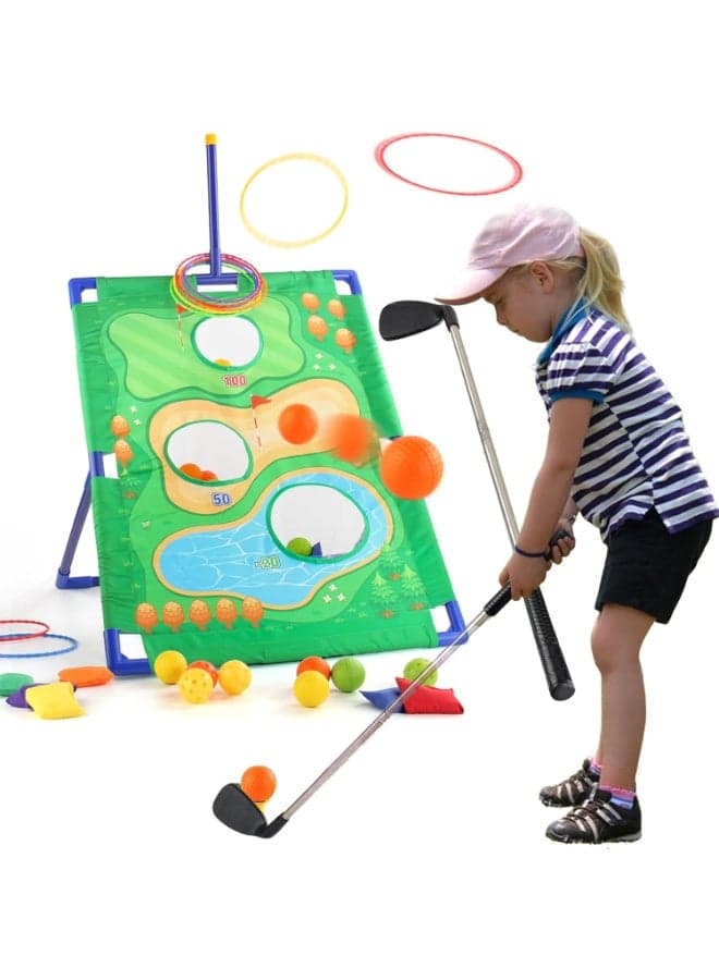 3-in-1 Golf Toss Game Set | Suitable for Kids and Adults | Includes Chipping Mat, Bean Bags, and Ring Toss | Outdoor Family Fun Toynnnnnnnn4o
