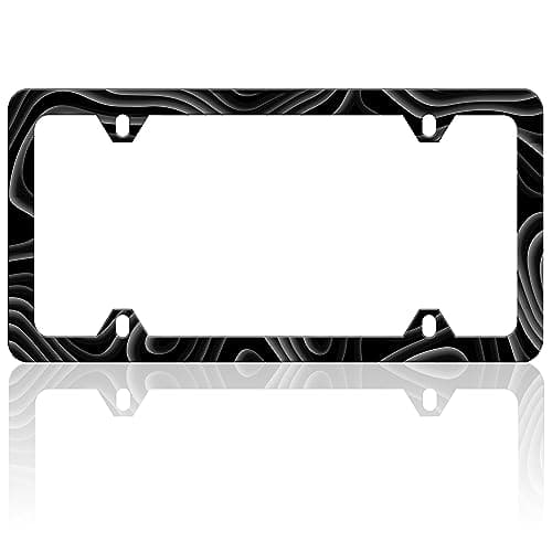 Topographic Map License Plate Frame Topography Line Auto Accessory Bracket Stainless Steel License Plate Holder with Screws for Women Men 6x12 Inch 4 Holes Funny License Plate Frames