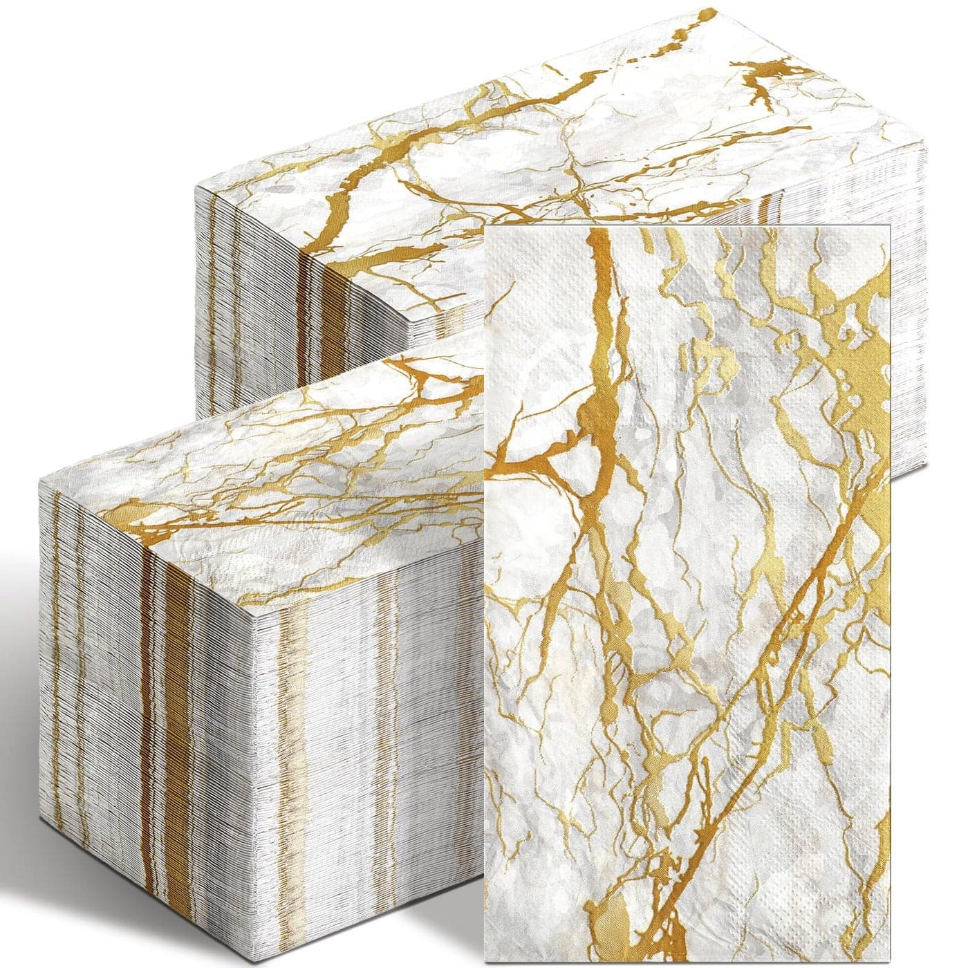 Geyoga 200 Pcs Marble Guest Napkins 2 Ply Disposable Guest Bathroom Paper Napkins Black Gold Marbleized Hand Towels for Home Bathroom Kitchen Table Decor White Gold