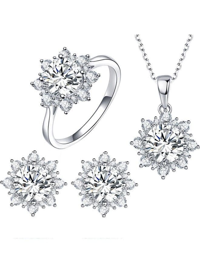 Cubic Zirconia Snowflake Necklace Earrings and Ring Jewelry Set
