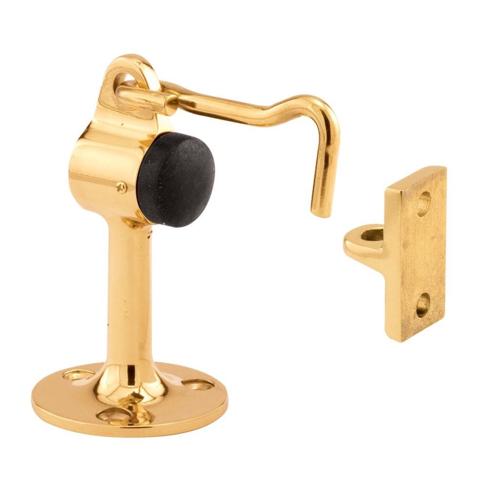 PrimeLine J 4601 338 In Polished Solid Brass Door Stop with Holder Single Pack
