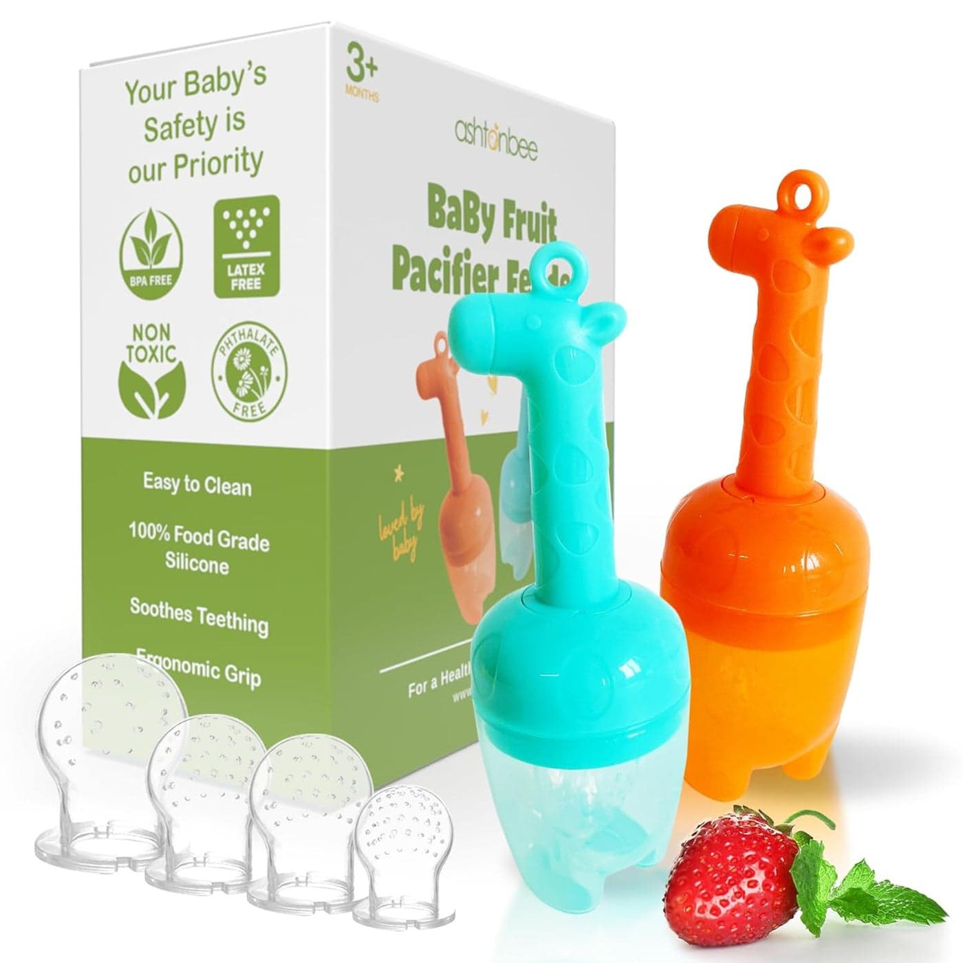 Baby Fruit Feeder Teething Pacifier for Fruits Veggies or Frozen Milk FoodGrade Silicone Teethers for Babies 612 Months Baby Essentials for Teething Relief Mango Orange and Berry Blue