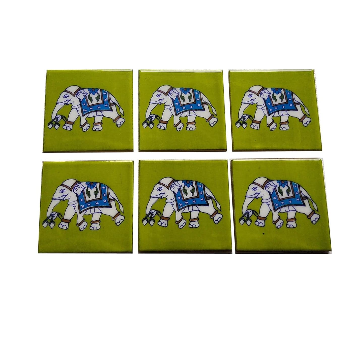 Shiv Kripa Blue Pottery Home Decorative Ceramic Wall Hanging Tile Design Flooring Tiles Floral Kitchen Washroom Mosaic Furniture Tile Handmade Backsplash 4 x 4 Inches Tile Pack of 6 Green