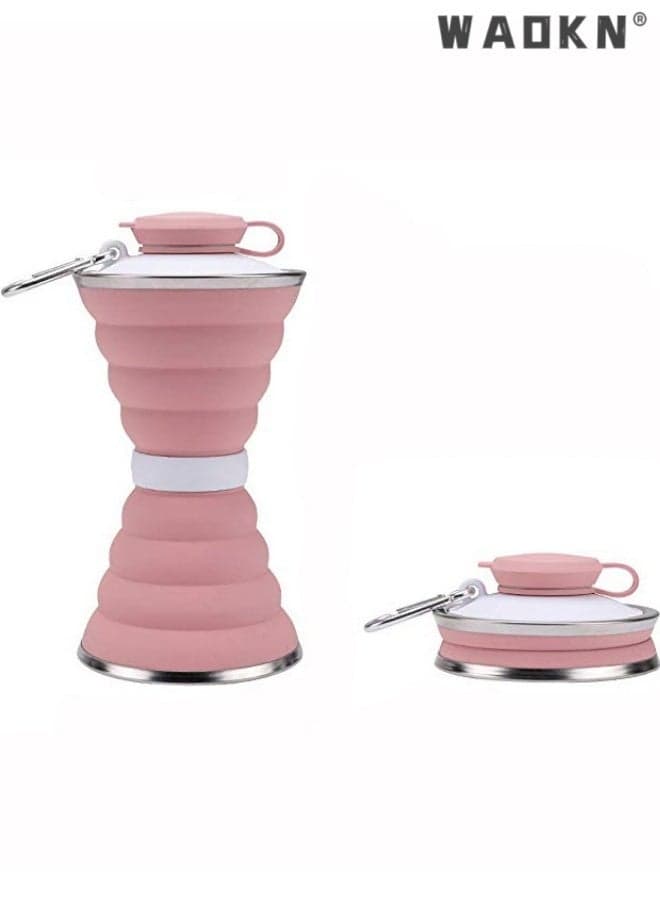 Collapsible Water Bottle, Camping Cup With Carabiner, Reuseable Silicone Foldable Leak Proof Portable Sports Travel Water Bottles For Outdoor, Travel Gym Hiking, BPA Free, Cycling Cups with Carabiner , pink .