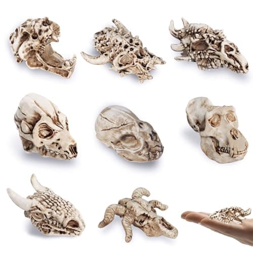 Bbiamsleep 8 Pcs 2.3 Inch Animal Skulls Figurine Resin Mini Skulls Dinosaur Alien Animal Skulls Decor Ornament Mini Skull Heads for DIY Projects Halloween Christmas Decoration